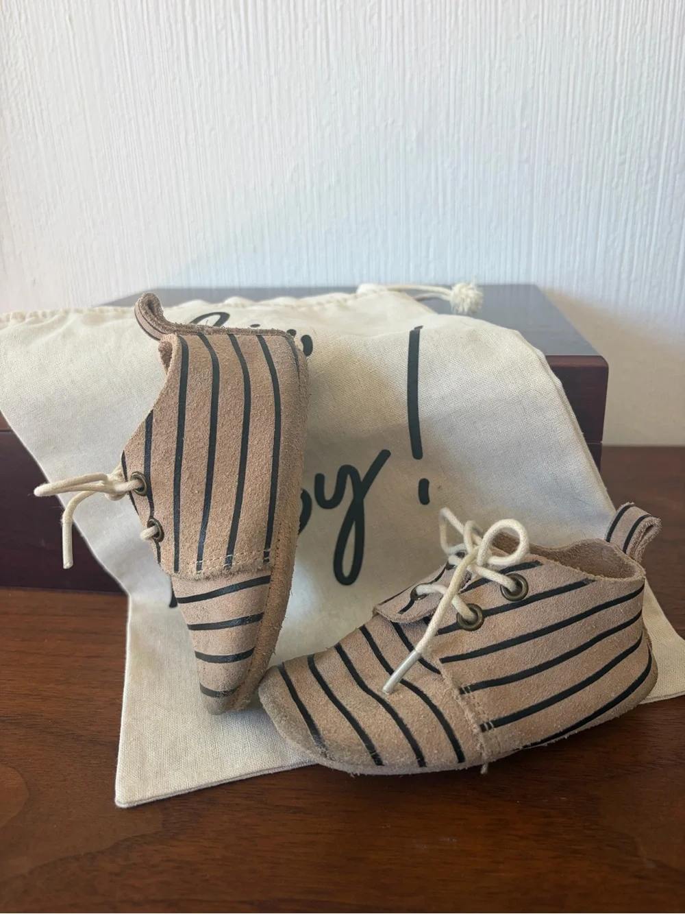 Striped Tan leather baby Moccasin Lace-Up Shoes